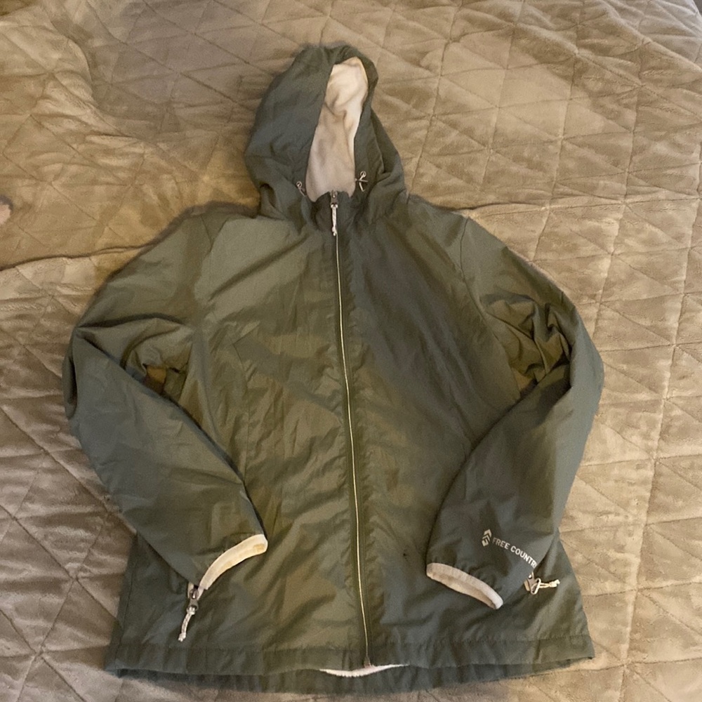 Free Country fleece lined green rain jacket women’s medium